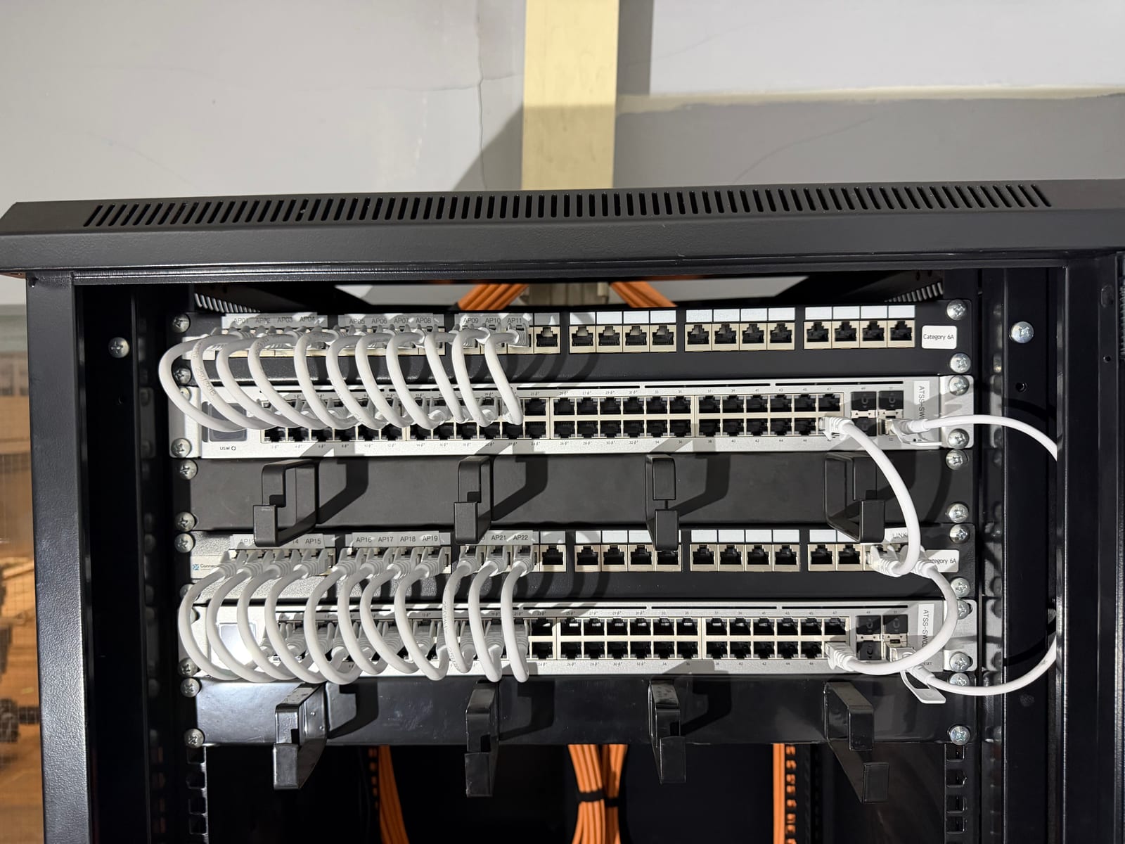 Detail of the finished patch panels and connections.